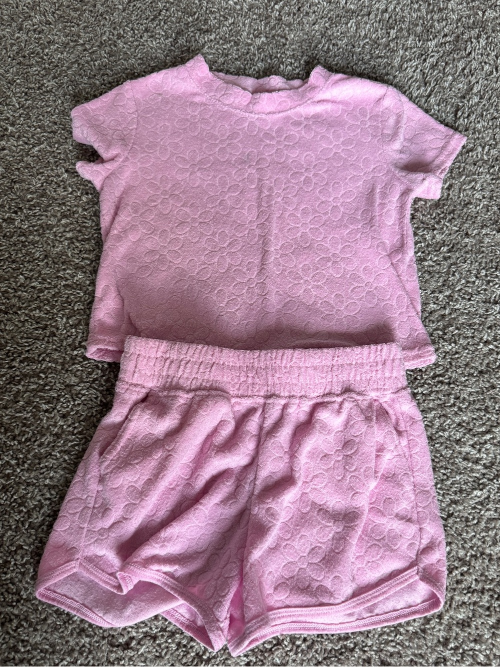 Girls' Pink Floral Texture Set - Short Sleeve Top & Shorts